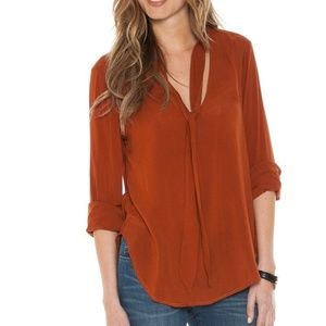 Cloth & Stone Amber Rust Neck Tie Shirt Blouse Top